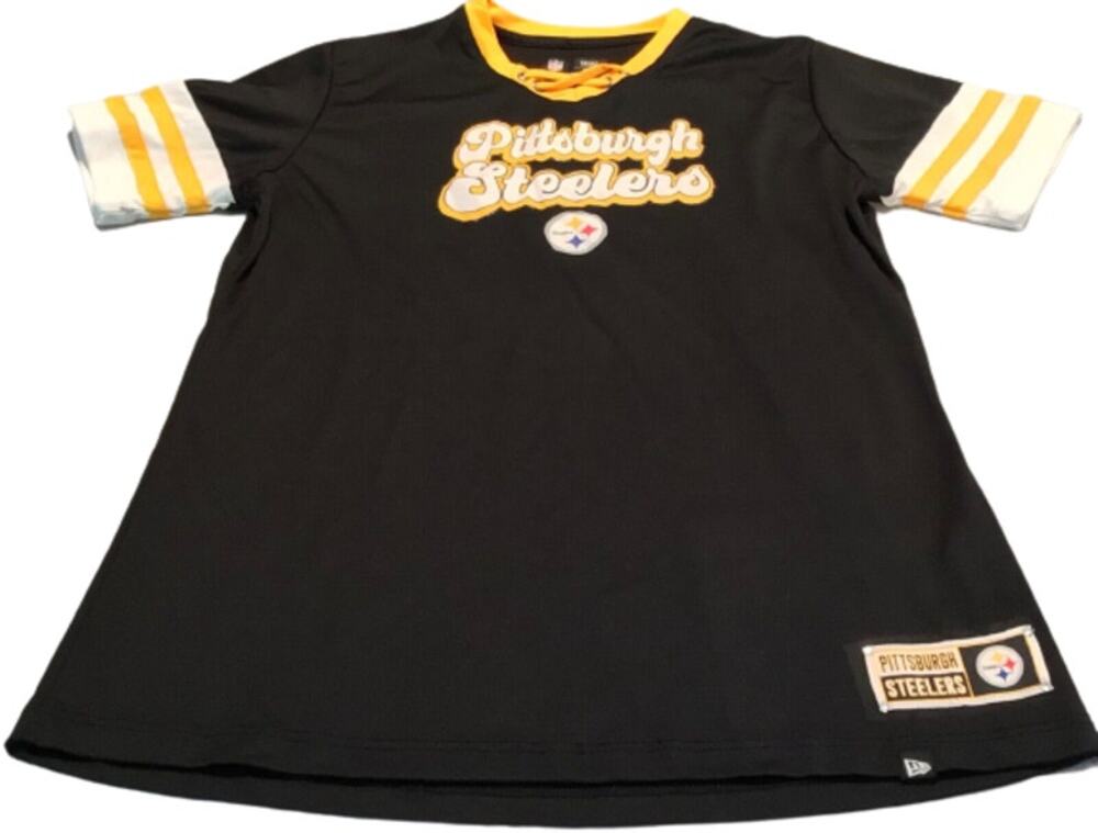 NFL Team Apparel Girls Steelers Football Lace Shirt Black Gold Size 14 Tee